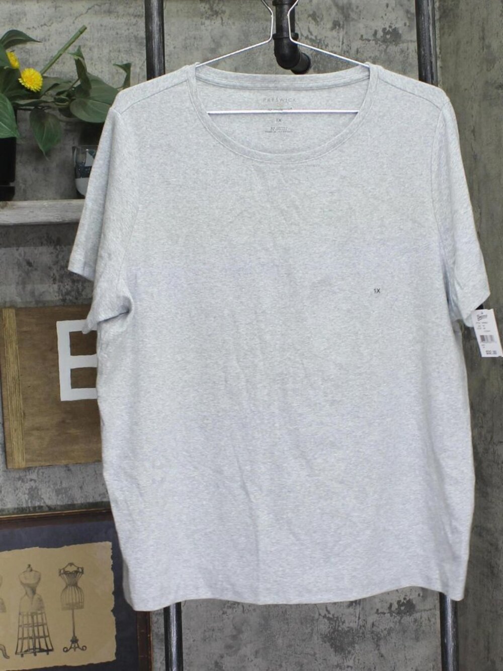 Preswick & Moore Womens Plus Size Knit Short Sleeve Shirt Top Ash Gray 1X